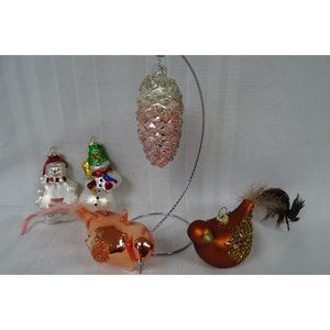 5 Assorted Glass Ornaments Pinecone Birds Snomwan
